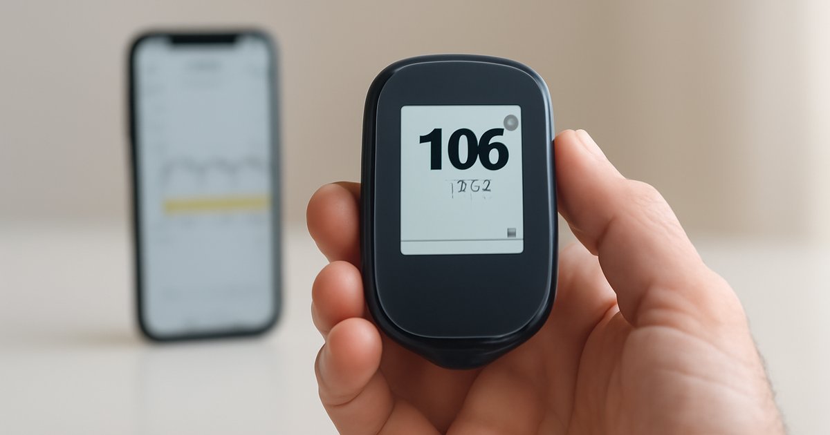 Adult with type 2 diabetes using a continuous glucose monitor to check blood sugar levels